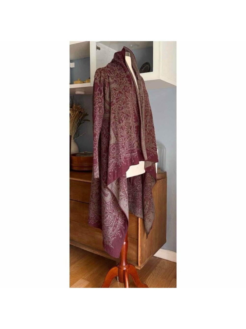 Peruvian Connection Baby Alpaca Wool Maroon Waterfall Open Cardigan Sweater
